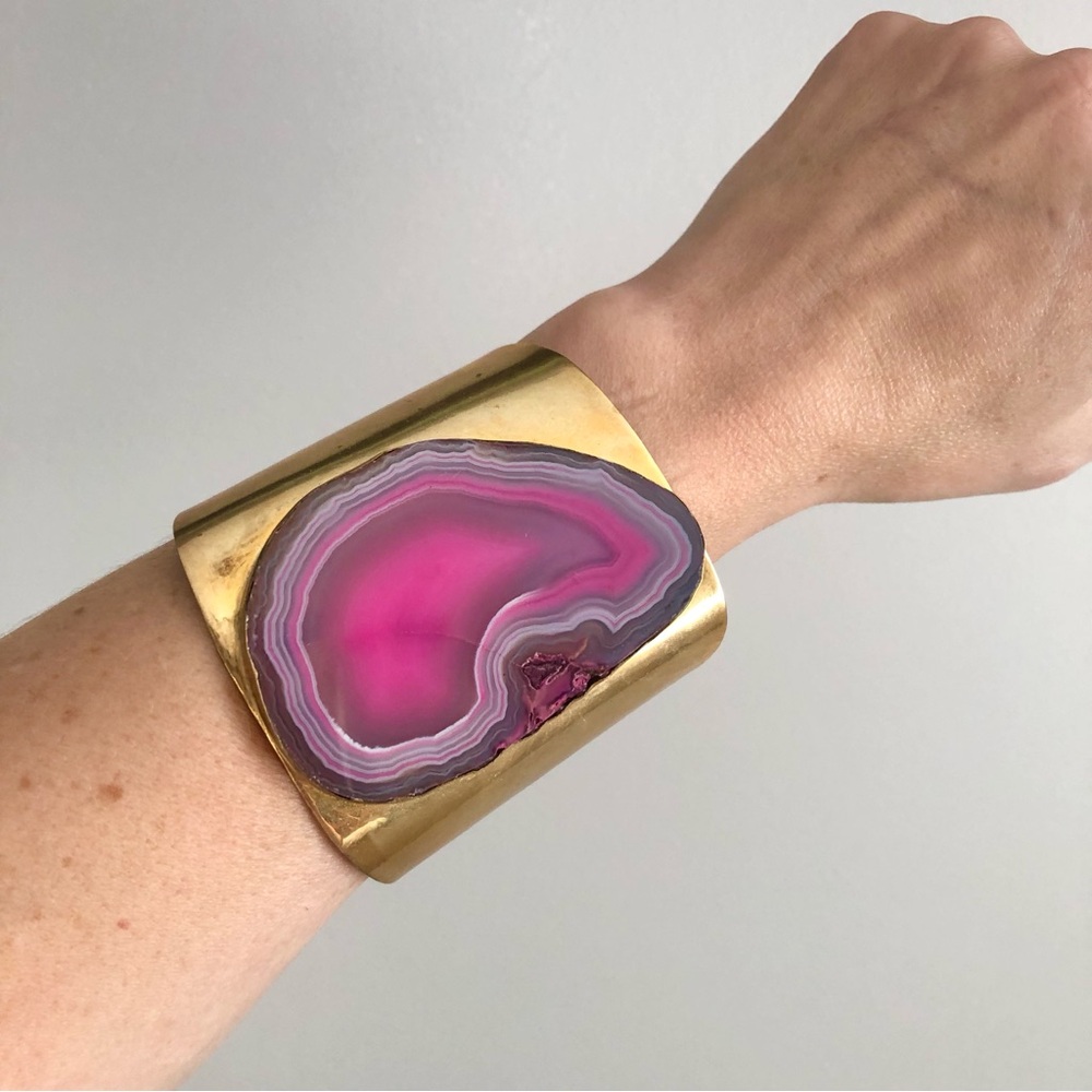 Gold and Pink Agate Cuff Bracelet